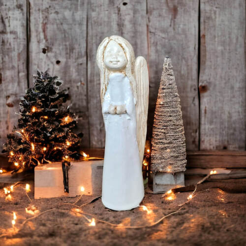 Anioł Słodziak - biały -  22 x 9 cm figurka dekoracyjna gipsowa