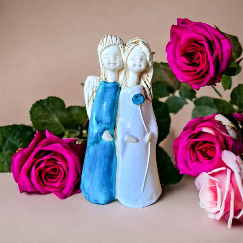 Anioł Apple & Ella - turkus -  18 x 10 cm figurka dekoracyjna gipsowa