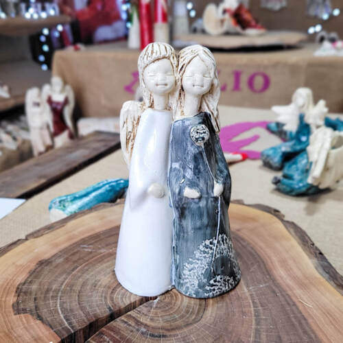 Anioły Apple & Ella Art - biało szare -  18 x 10 cm figurka dekoracyjna gipsowa