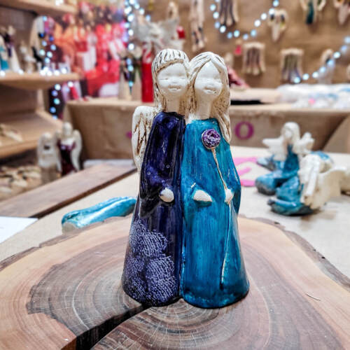 Anioł Apple & Ella - granat turkus -  18 x 10 cm figurka dekoracyjna gipsowa