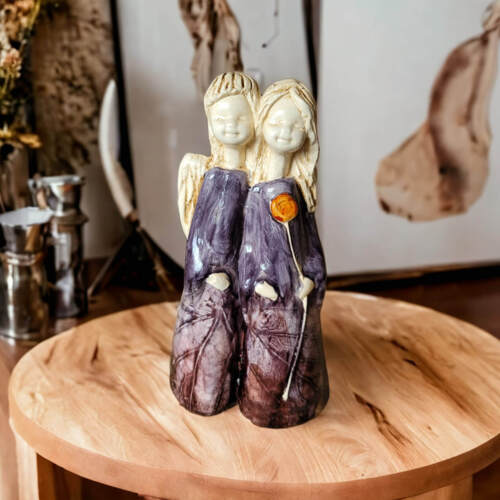 Anioły Apple & Ella Art Leaf - szary brąz -  18 x 10 cm figurka dekoracyjna gipsowa