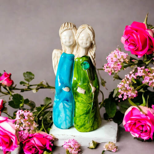 Anioł Apple & Ella - turkus zielony -  18 x 10 cm figurka dekoracyjna gipsowa