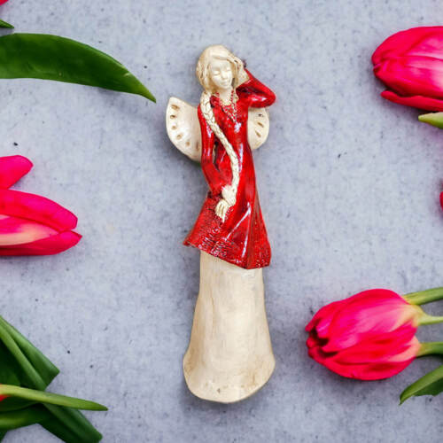 Anioł Arianna - czerwona -  35 x 15 cm figurka dekoracyjna gipsowa