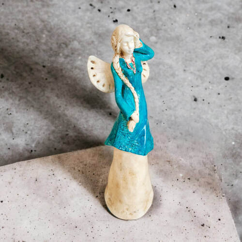 Anioł Arianna - turkus -  35 x 15 cm figurka dekoracyjna gipsowa