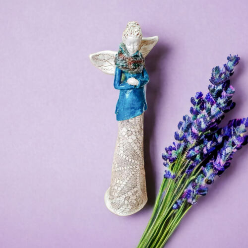 Anioł Catherine - turkus -  35 x 15 cm figurka dekoracyjna gipsowa