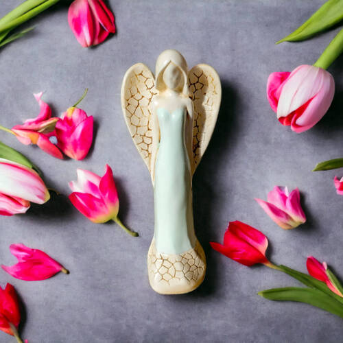 Anioł Emily - miętowy -  22 x 9 cm figurka dekoracyjna gipsowa