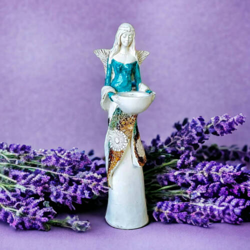 Anioł Florence - turkus jasny -  32 x 15 cm figurka dekoracyjna gipsowa