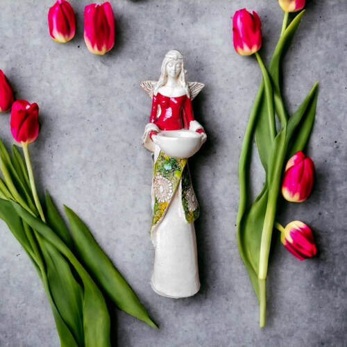 Anioł Florence - czerwony -  32 x 15 cm figurka dekoracyjna gipsowa