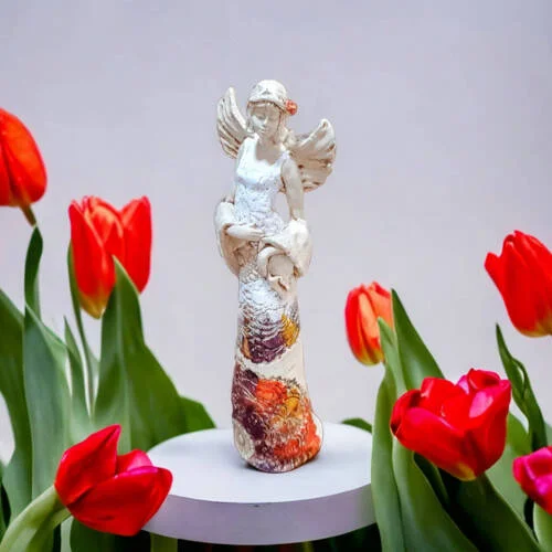 Figurka anioła Frances - biała brąz pomarańcz -  30 x 14 cm figurka dekoracyjna