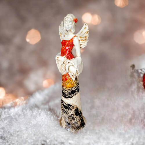 Anioł Frances - pomarańcz -  30 x 14 cm figurka dekoracyjna gipsowa