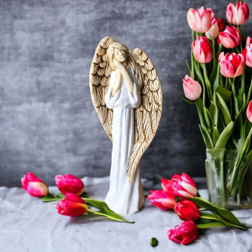 Anioł Gabriel - biały -  40 x 18 cm figurka dekoracyjna gipsowa