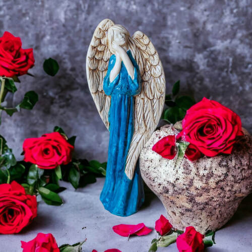 Anioł Gabriel - turkus -  40 x 18 cm figurka dekoracyjna gipsowa