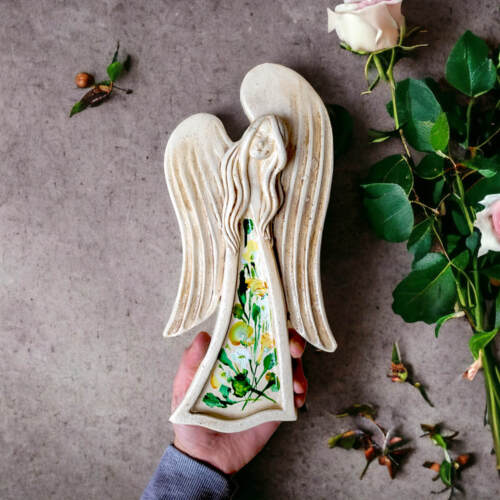 Anioł Gaja Art Flower -  30 x 17 cm figurka dekoracyjna gipsowa