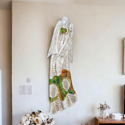 Anioł Genesis - wiszący zielony pomarańcz -  55 x 20 cm figurka dekoracyjna gipsowa