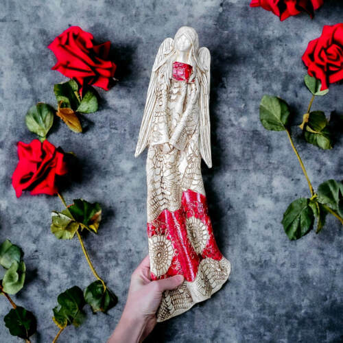 Anioł Genesis - wiszący czerwony -  55 x 20 cm figurka dekoracyjna gipsowa