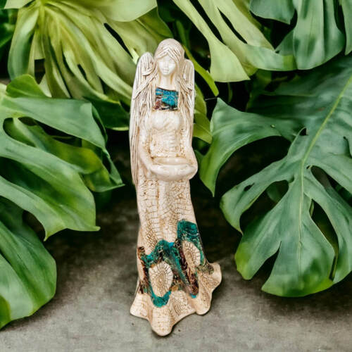 Anioł Genesis - stojący brąz turkus -  57 x 22 cm figurka dekoracyjna gipsowa