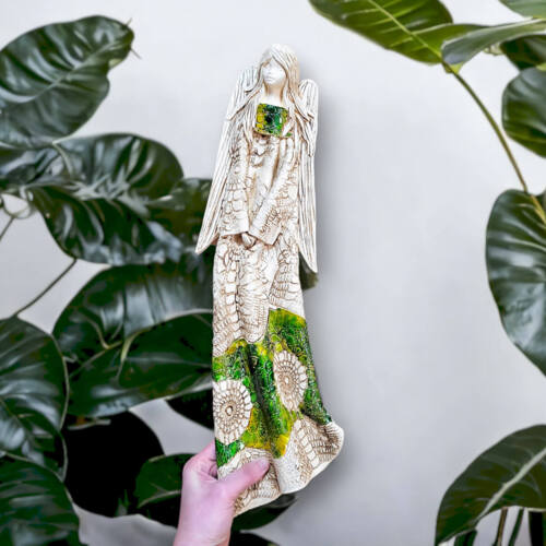 Anioł Genesis - wiszący zielony -  55 x 20 cm figurka dekoracyjna gipsowa