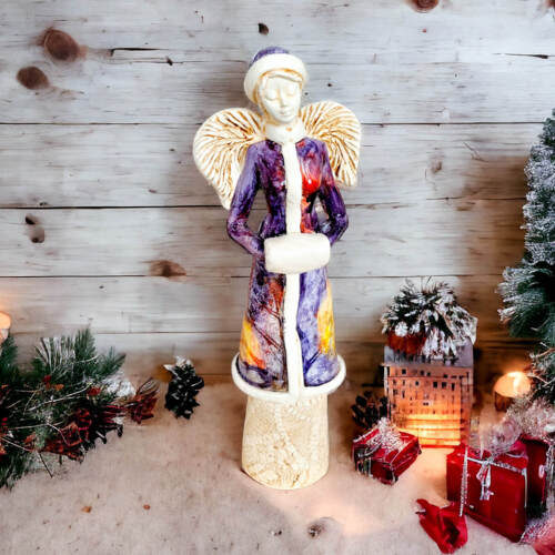 Anioł Gia Art Leaf - granat szary -  30 x 14 cm figurka dekoracyjna gipsowa