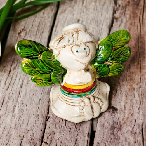 Aniołek Gucio Art- zielony -  5 x 5 cm figurka dekoracyjna gipsowa