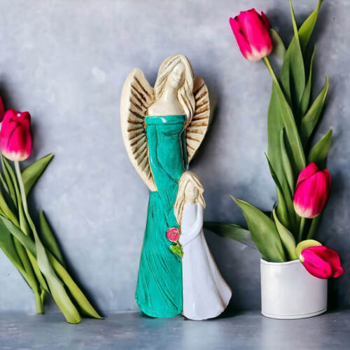 Anioł Hannah & Evelyn - turkus jasny -  32 x 15 cm figurka dekoracyjna gipsowa
