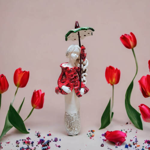 Anioł Konstancja - czerwony -  32 x 10 cm figurka dekoracyjna gipsowa