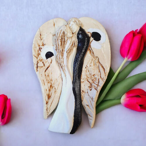 Kochające Anioły - biało czarne wiszące -  35 x 21 cm figurka dekoracyjna gipsowa