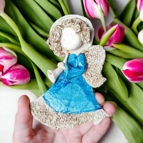 Liolinka z trąbką - turkus -  15 x 10 cm figurka dekoracyjna gipsowa