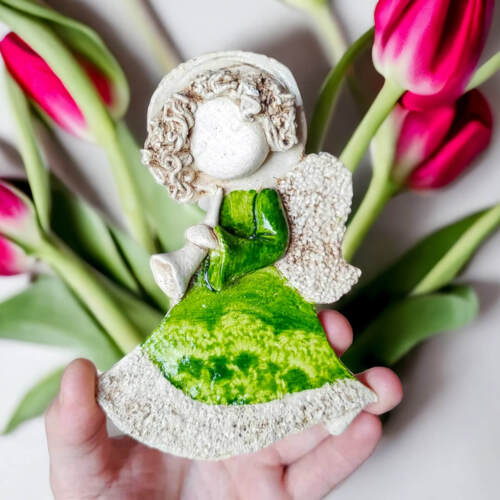 Liolinka z trąbką - zielony -  15 x 10 cm figurka dekoracyjna gipsowa