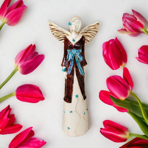 Anioł Lily - brąz -  35 x 15 cm figurka dekoracyjna gipsowa