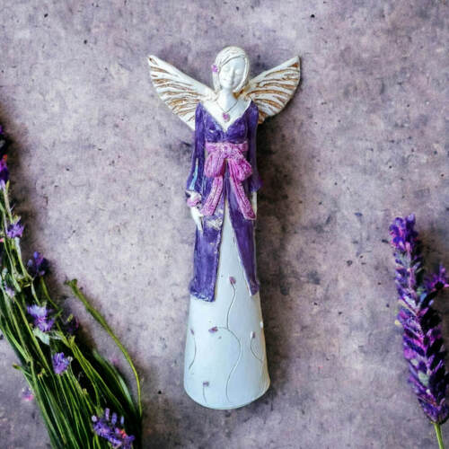 Anioł Lily - fioletowy -  35 x 15 cm figurka dekoracyjna gipsowa