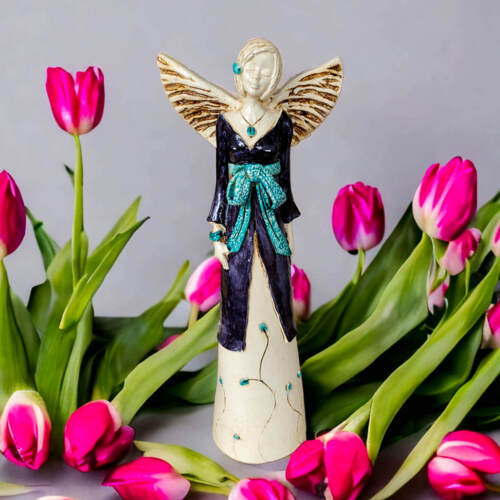 Anioł Lily - granat -  35 x 15 cm figurka dekoracyjna gipsowa