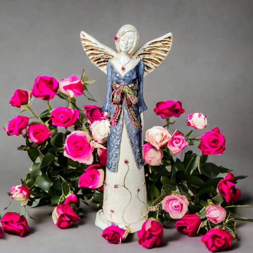 Anioł Lily Art - szary -  35 x 15 cm figurka dekoracyjna gipsowa