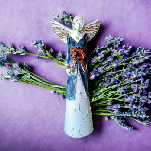 Anioł Lily - szary z brązem -  35 x 15 cm figurka dekoracyjna gipsowa