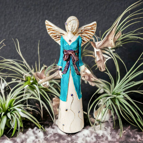 Anioł Lily - turkus -  35 x 15 cm figurka dekoracyjna gipsowa