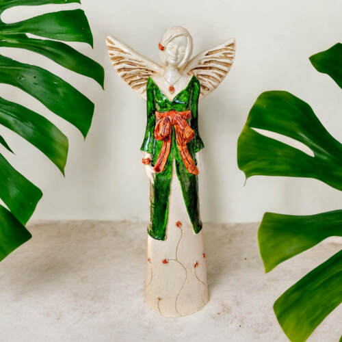 Anioł Lily - zielony brąz -  35 x 15 cm figurka dekoracyjna gipsowa