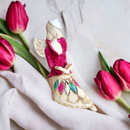 Aniołek Loretta - fiolet -  15 cm figurka dekoracyjna gipsowa