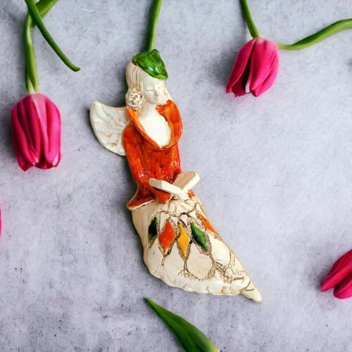 Figurka  anioła Loretta - pomarańcz -  15 cm figurka dekoracyjna