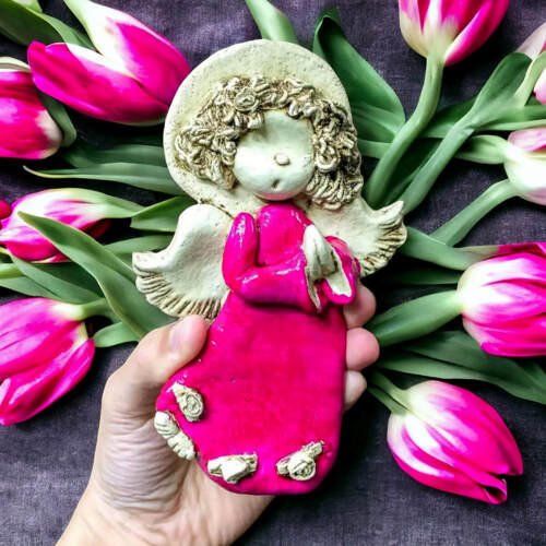 Liolinek Marzyciel - różowy -  16 x 10 cm figurka dekoracyjna gipsowa