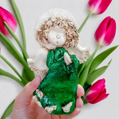 Liolinek Marzyciel - zielony -  16 x 10 cm figurka dekoracyjna gipsowa