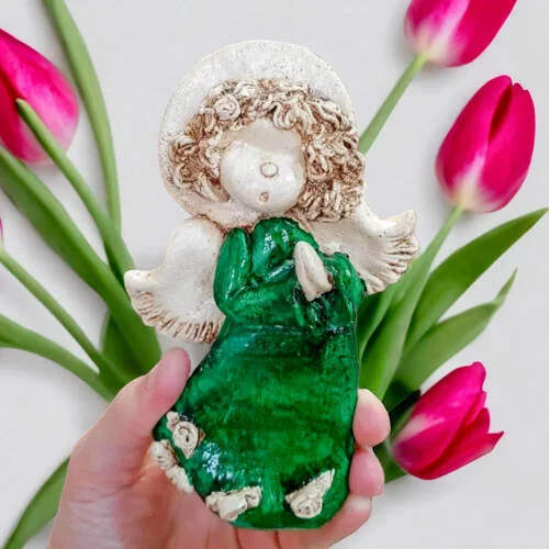 Figurka anioła Marzyciel - zielony -  16 x 10 cm figurka dekoracyjna