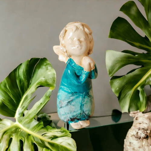Anioł Marcel - turkus -  15 x 7.5 cm figurka dekoracyjna gipsowa