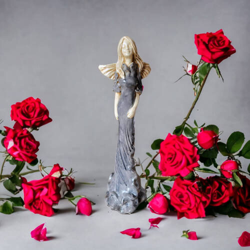 Anioł Margaret - szary -  32 cm figurka dekoracyjna gipsowa