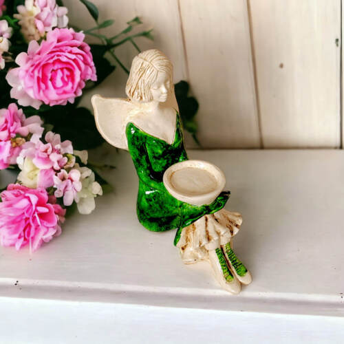 Aniołek Marion - zielony -  15 cm figurka dekoracyjna gipsowa
