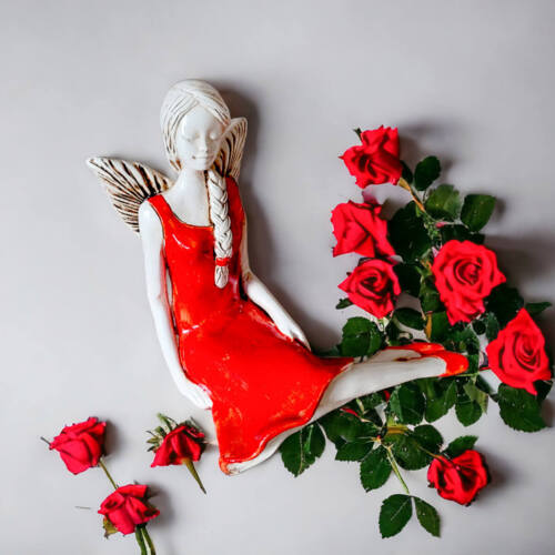 Aniołek Matilda - czerwony -  15 cm figurka dekoracyjna gipsowa