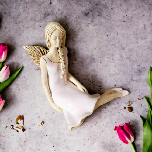 Aniołek Matilda - różowy pastelowy -  15 cm figurka dekoracyjna gipsowa