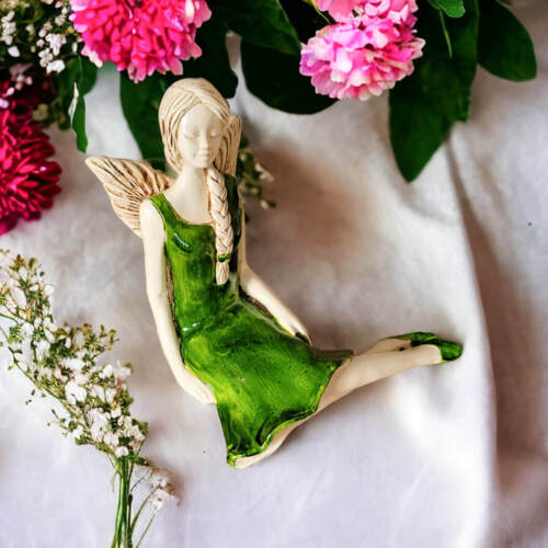 Aniołek Matilda  - zielony -  15 cm figurka dekoracyjna gipsowa