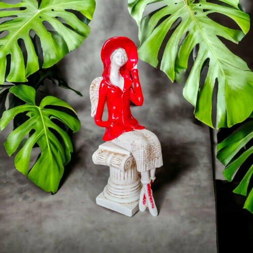 Aniołek Megan - czerwony -  20 x 9 cm figurka dekoracyjna gipsowa