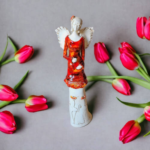 Anioł Mia - brąz pomarańcz -  40 x 16 cm figurka dekoracyjna gipsowa