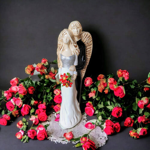 Miłujące Anioły - biało czarne -  37 x 12 cm figurka dekoracyjna gipsowa