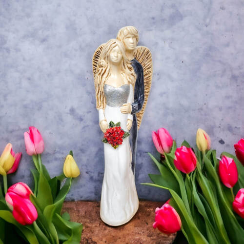 Miłujące Anioły - biało czarne -  37 x 12 cm figurka dekoracyjna gipsowa